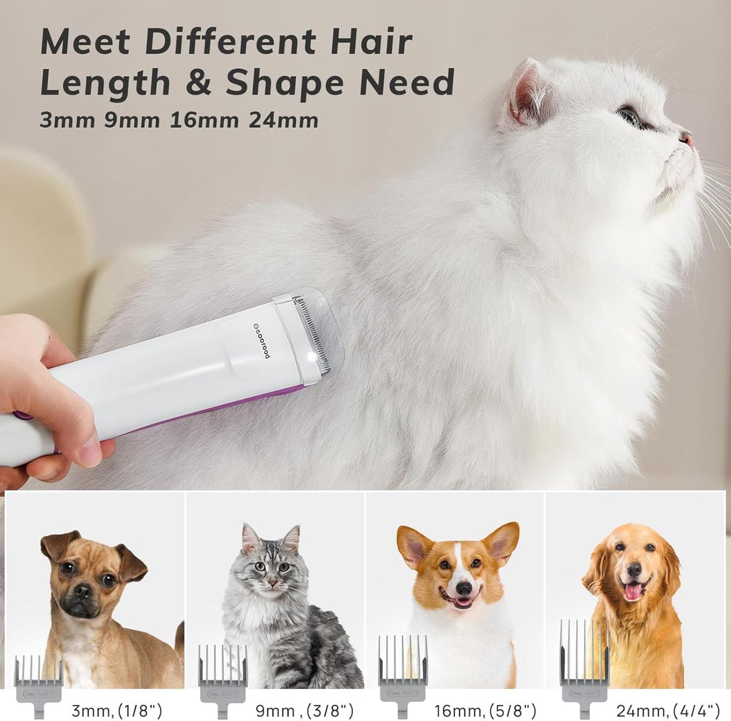 Dog Grooming Vacuum Kit, 2.5L Dust Cup Pet Grooming with Clippers for Dogs Cats Hair Shedding Brush at Home Purple