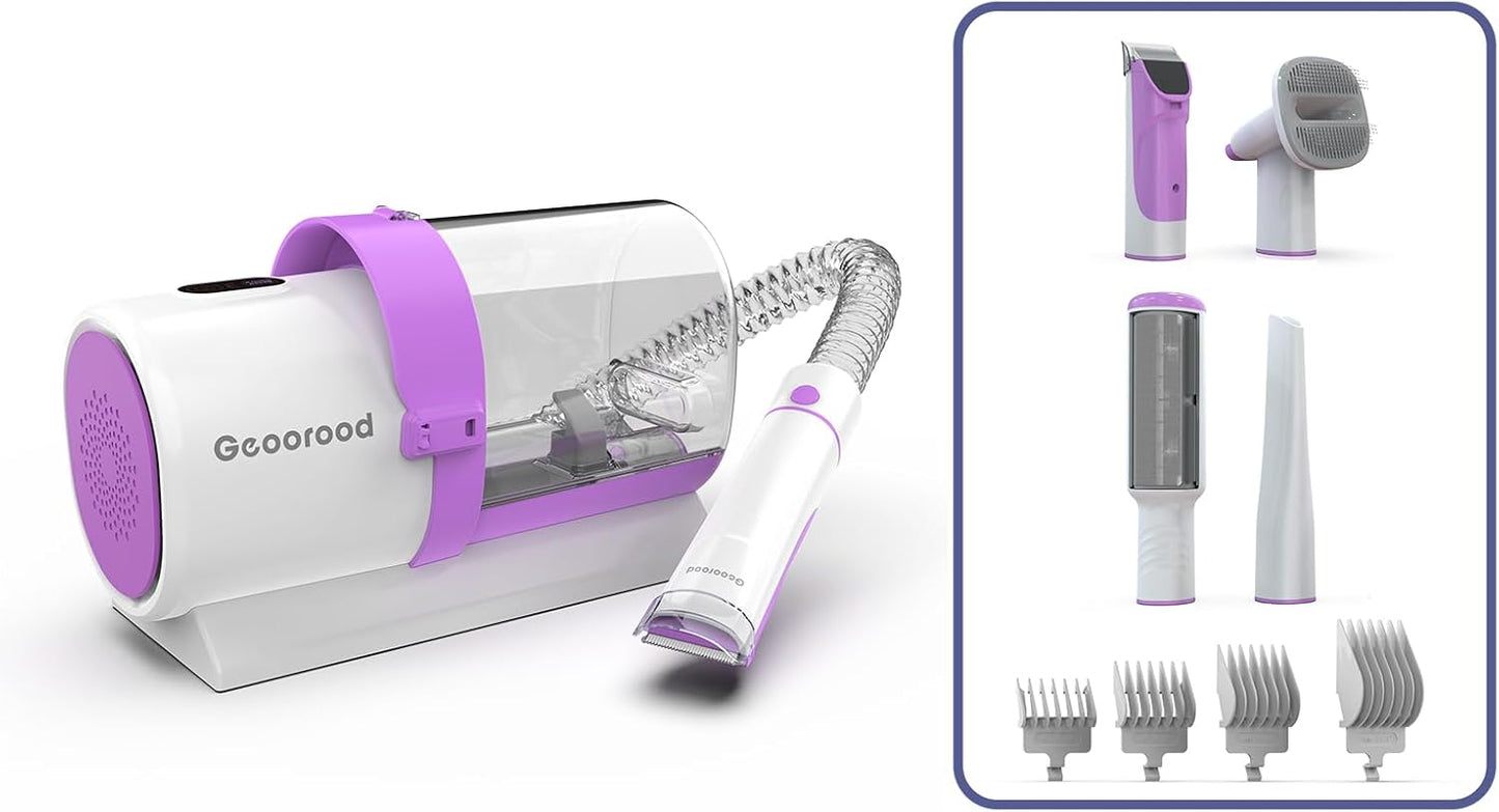 Dog Grooming Vacuum Kit, 2.5L Dust Cup Pet Grooming with Clippers for Dogs Cats Hair Shedding Brush at Home Purple