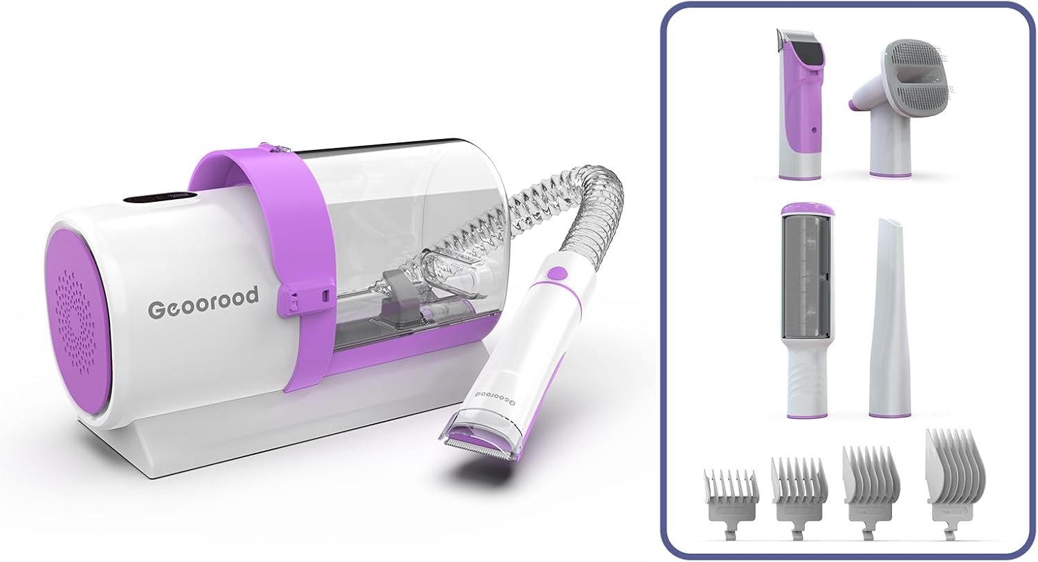 Dog Grooming Vacuum Kit, 2.5L Dust Cup Pet Grooming with Clippers for Dogs Cats Hair Shedding Brush at Home Purple