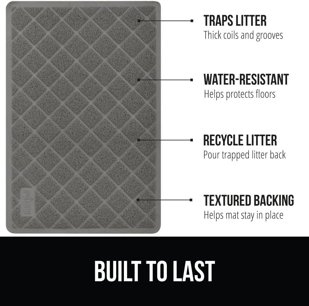 GORILLA GRIP Cat Litter Box Mat, Water Resistant, US Designed Kitty Litter Trapping Mats, Easy to Clean, Scatter Control, Less Mess and Clean Floors, Kitten Supplies for Indoor Cats, 24x17 Gray