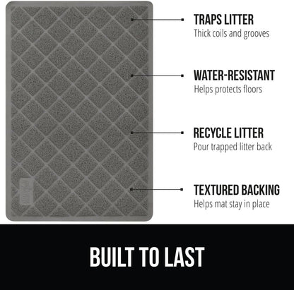 GORILLA GRIP Cat Litter Box Mat, Water Resistant, US Designed Kitty Litter Trapping Mats, Easy to Clean, Scatter Control, Less Mess and Clean Floors, Kitten Supplies for Indoor Cats, 24x17 Gray