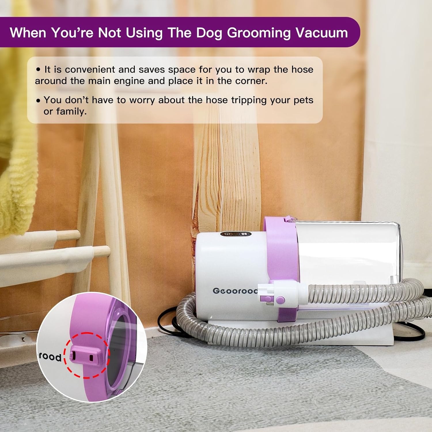 Dog Grooming Vacuum Kit, 2.5L Dust Cup Pet Grooming with Clippers for Dogs Cats Hair Shedding Brush at Home Purple