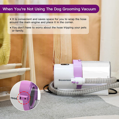 Dog Grooming Vacuum Kit, 2.5L Dust Cup Pet Grooming with Clippers for Dogs Cats Hair Shedding Brush at Home Purple