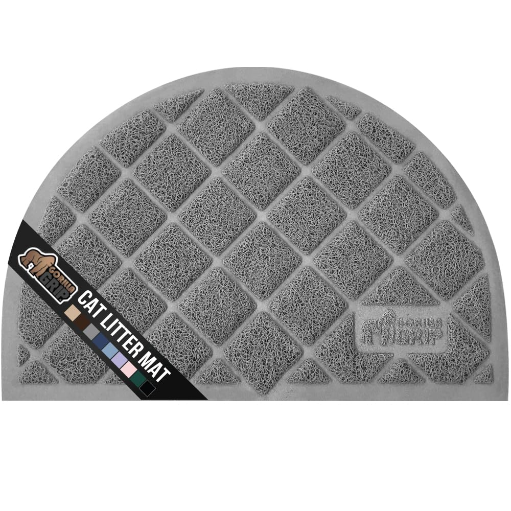 GORILLA GRIP Cat Litter Box Mat, Water Resistant, US Designed Kitty Litter Trapping Mats, Easy to Clean, Scatter Control, Less Mess and Clean Floors, Kitten Supplies for Indoor Cats, 24x17 Gray