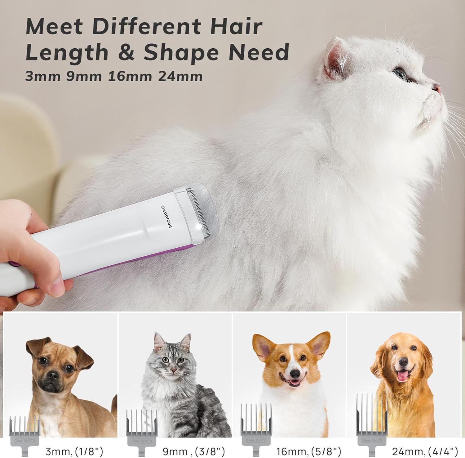 Dog Grooming Vacuum Kit, 2.5L Dust Cup Pet Grooming with Clippers for Dogs Cats Hair Shedding Brush at Home Purple