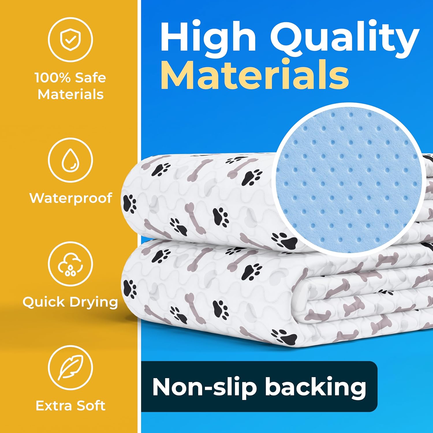 GREEN LIFESTYLE Washable Pee Pads for Dogs - Waterproof Reusable Puppy Pads with Anti-Slip Backing, Pet Training Pad for Puppy Playpen, Crate, Whelping Box, Potty Training (Pack of 6 - 30x34)