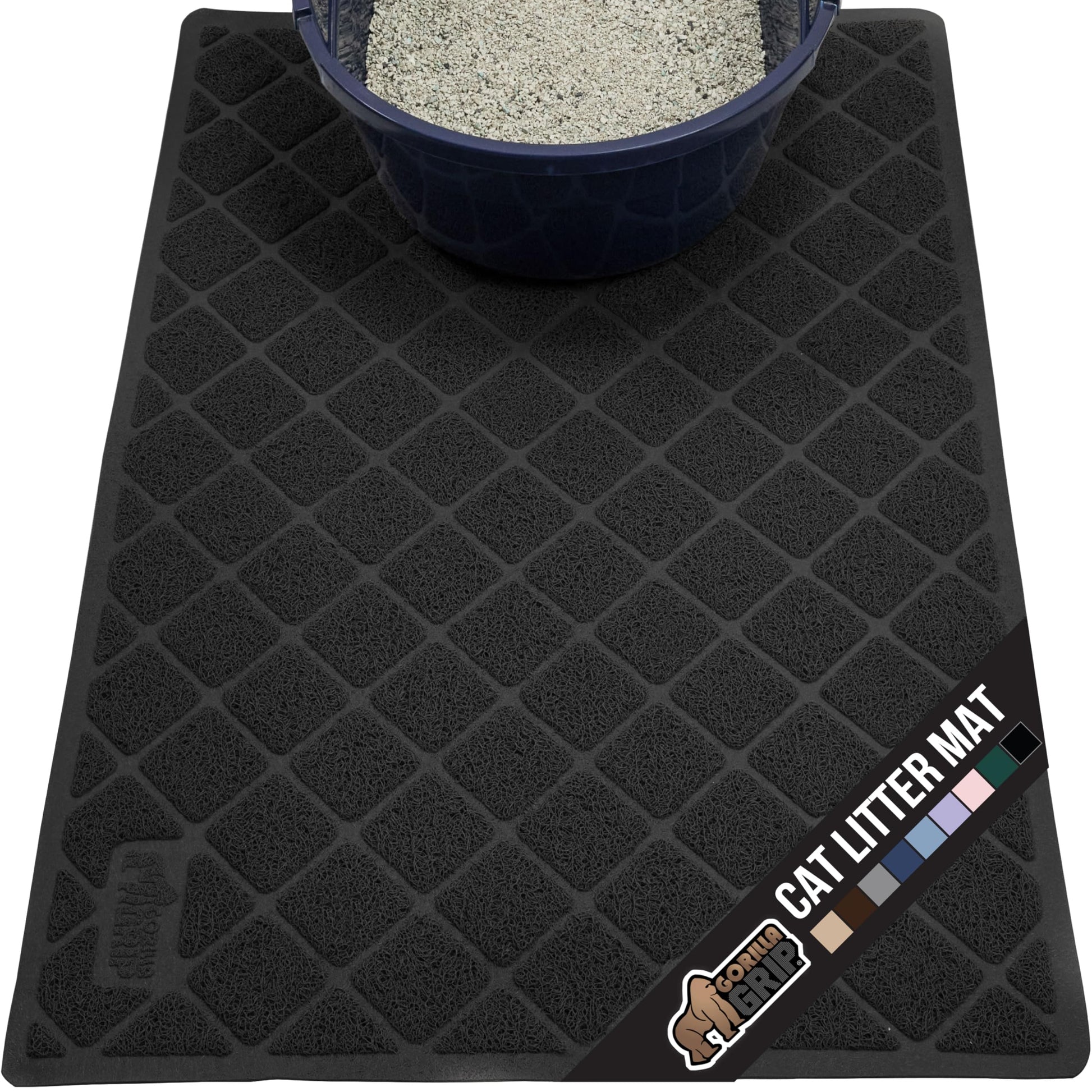 GORILLA GRIP Cat Litter Box Mat, Water Resistant, US Designed Kitty Litter Trapping Mats, Easy to Clean, Scatter Control, Less Mess and Clean Floors, Kitten Supplies for Indoor Cats, 24x17 Gray
