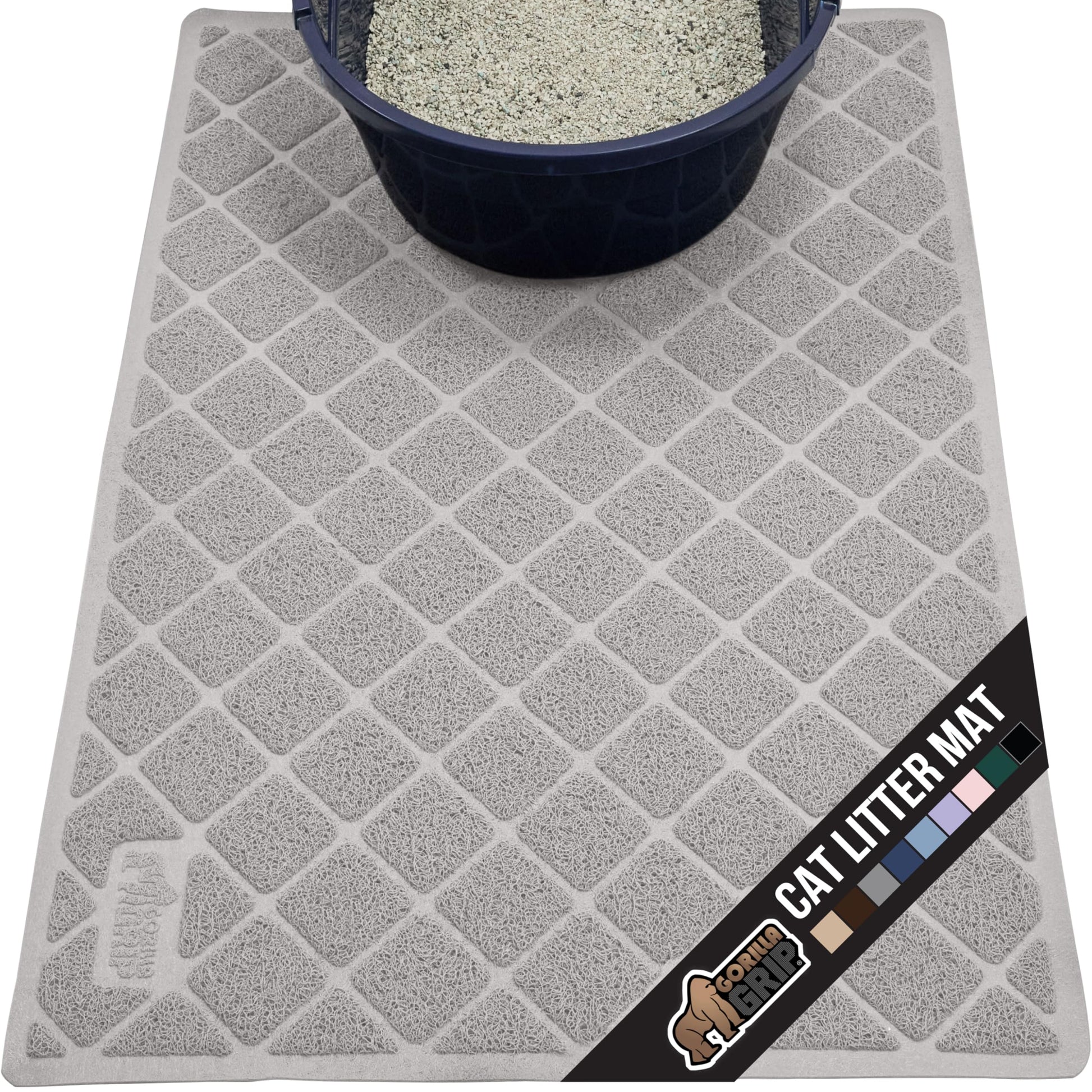 GORILLA GRIP Cat Litter Box Mat, Water Resistant, US Designed Kitty Litter Trapping Mats, Easy to Clean, Scatter Control, Less Mess and Clean Floors, Kitten Supplies for Indoor Cats, 24x17 Gray