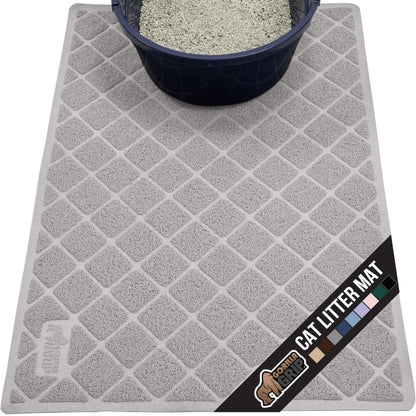 GORILLA GRIP Cat Litter Box Mat, Water Resistant, US Designed Kitty Litter Trapping Mats, Easy to Clean, Scatter Control, Less Mess and Clean Floors, Kitten Supplies for Indoor Cats, 24x17 Gray