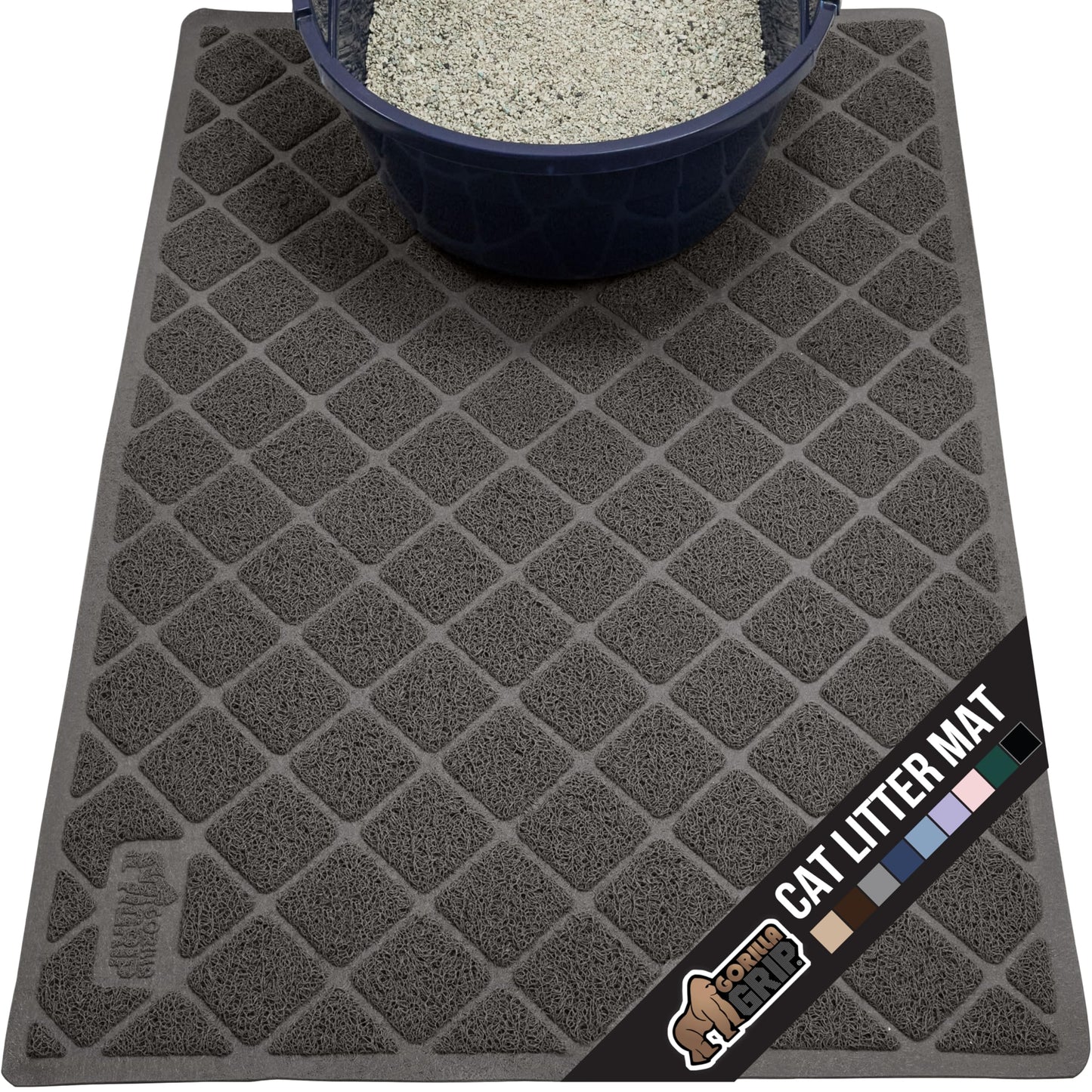 GORILLA GRIP Cat Litter Box Mat, Water Resistant, US Designed Kitty Litter Trapping Mats, Easy to Clean, Scatter Control, Less Mess and Clean Floors, Kitten Supplies for Indoor Cats, 24x17 Gray