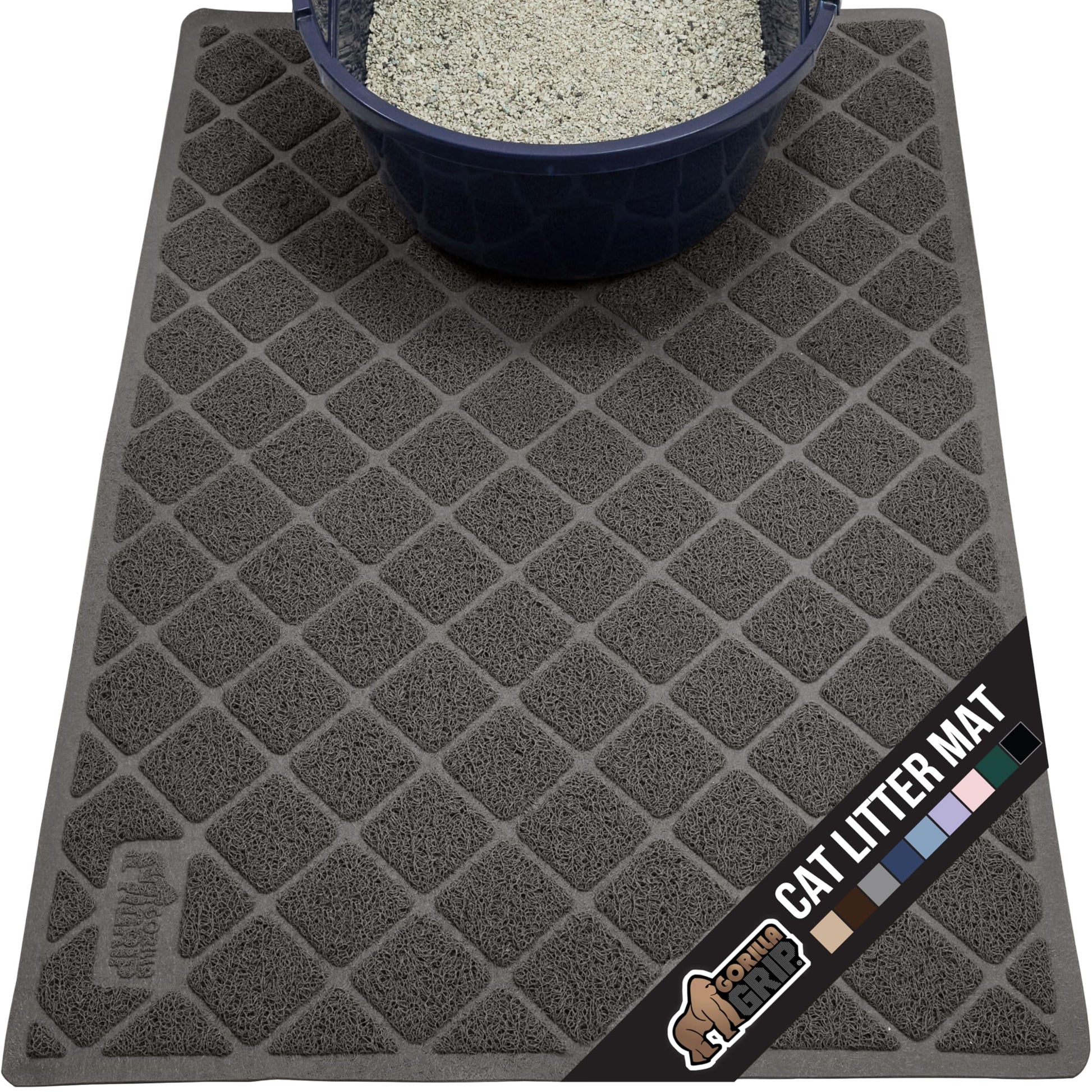 GORILLA GRIP Cat Litter Box Mat, Water Resistant, US Designed Kitty Litter Trapping Mats, Easy to Clean, Scatter Control, Less Mess and Clean Floors, Kitten Supplies for Indoor Cats, 24x17 Gray
