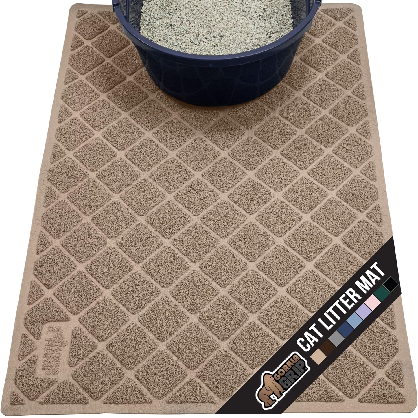 GORILLA GRIP Cat Litter Box Mat, Water Resistant, US Designed Kitty Litter Trapping Mats, Easy to Clean, Scatter Control, Less Mess and Clean Floors, Kitten Supplies for Indoor Cats, 24x17 Gray