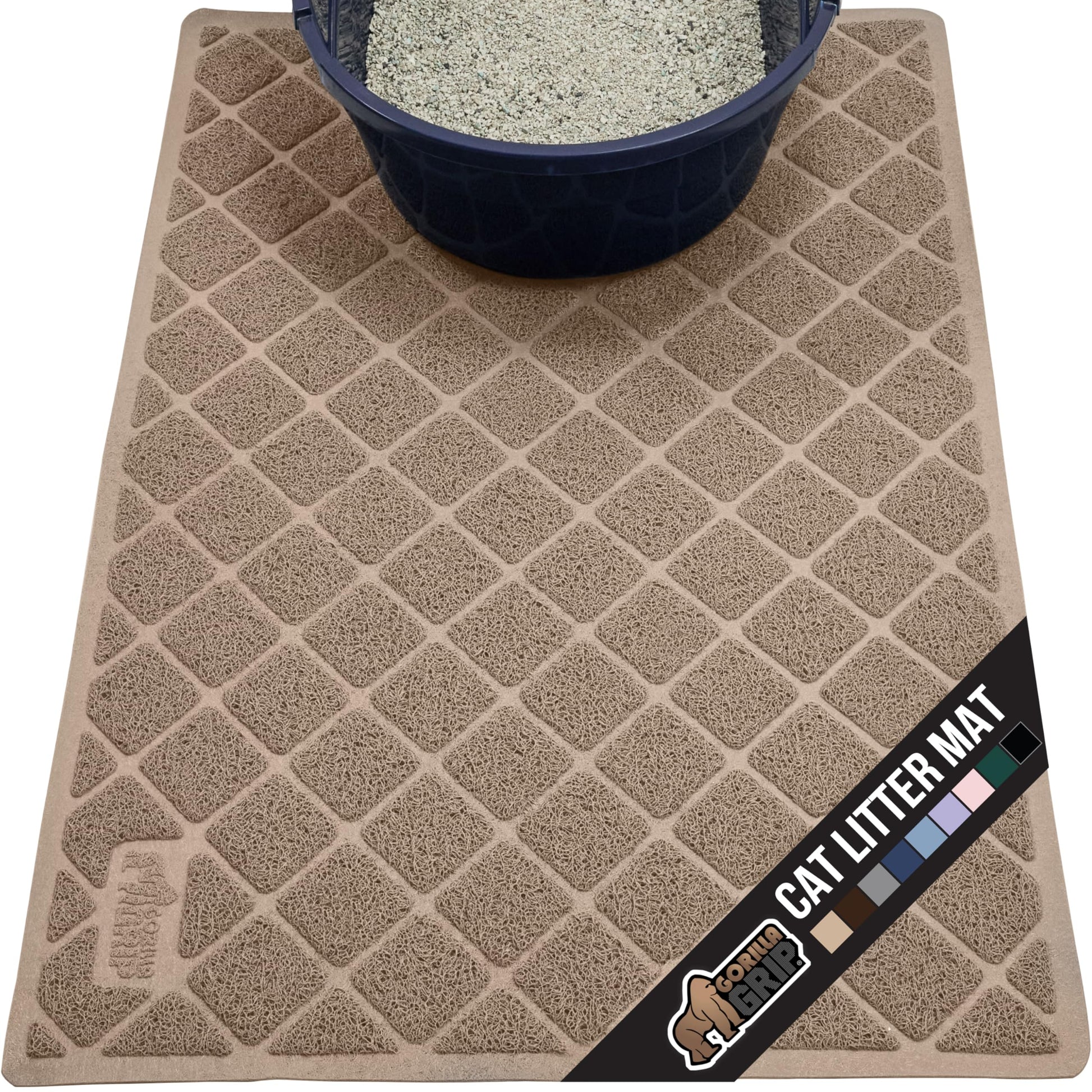 GORILLA GRIP Cat Litter Box Mat, Water Resistant, US Designed Kitty Litter Trapping Mats, Easy to Clean, Scatter Control, Less Mess and Clean Floors, Kitten Supplies for Indoor Cats, 24x17 Gray