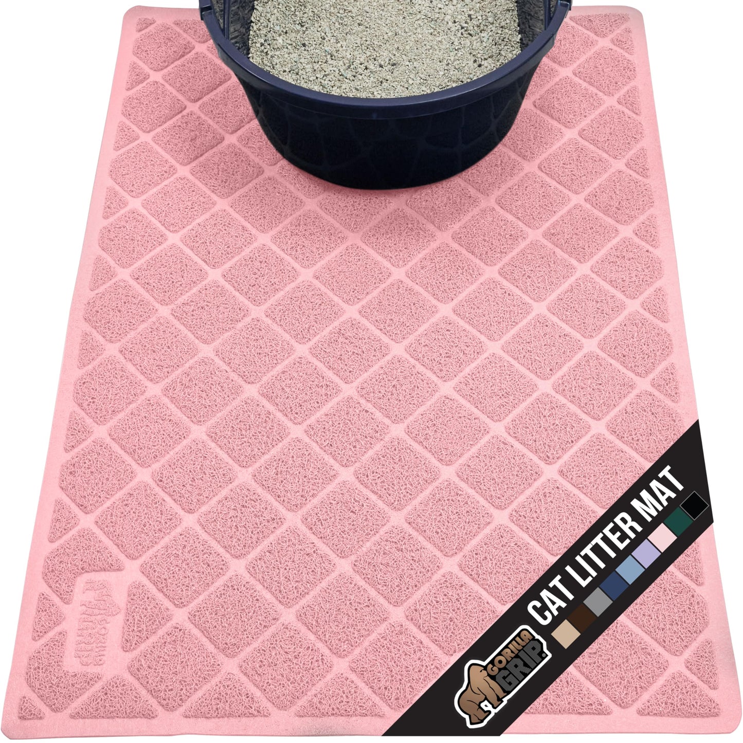 GORILLA GRIP Cat Litter Box Mat, Water Resistant, US Designed Kitty Litter Trapping Mats, Easy to Clean, Scatter Control, Less Mess and Clean Floors, Kitten Supplies for Indoor Cats, 24x17 Gray