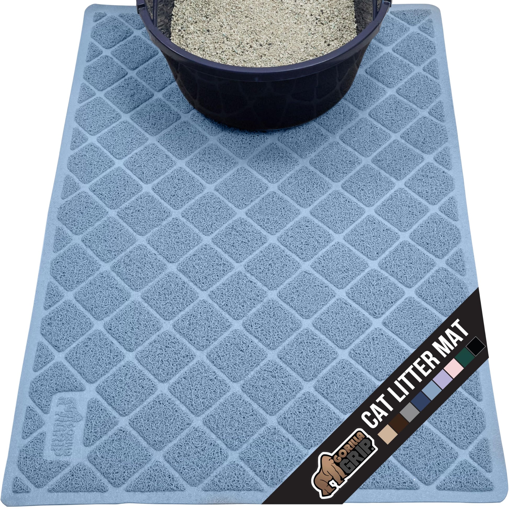 GORILLA GRIP Cat Litter Box Mat, Water Resistant, US Designed Kitty Litter Trapping Mats, Easy to Clean, Scatter Control, Less Mess and Clean Floors, Kitten Supplies for Indoor Cats, 24x17 Gray